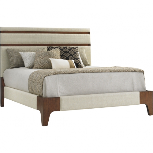 Mandarin Queen Bed in Oyster Fabric & Wood