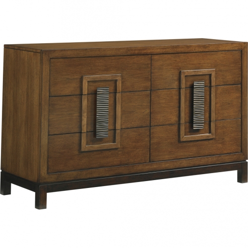 Tahara 6 Drawer Dresser in Wood, Dark Walnut & Metal