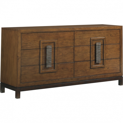 Heron Island 6 Drawer Double Dresser in Wood, Dark Walnut & Metal