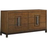 Heron Island 6 Drawer Double Dresser in Wood, Dark Walnut & Metal