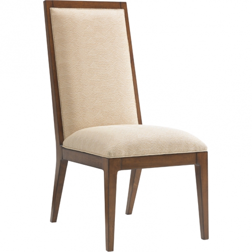 Natori Slat Back Dining Chair in Gold Fabric & Wood (Set of 2)