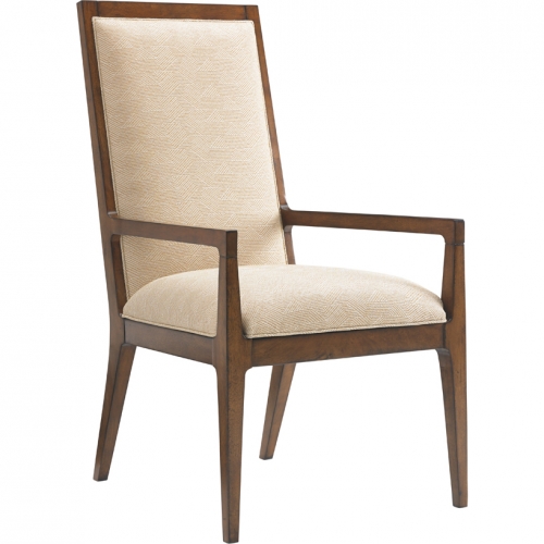 Natori Slat Back Dining Arm Chair in Gold Fabric & Wood (Set of 2)