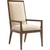 Natori Slat Back Dining Arm Chair in Gold Fabric & Wood (Set of 2)