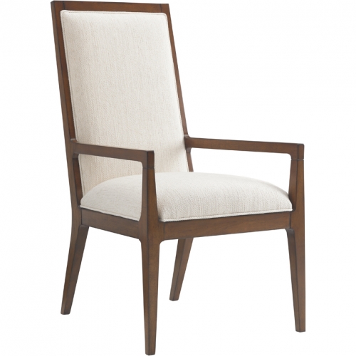 Natori Slat Back Dining Arm Chair in Ivory Fabric & Wood (Set of 2)