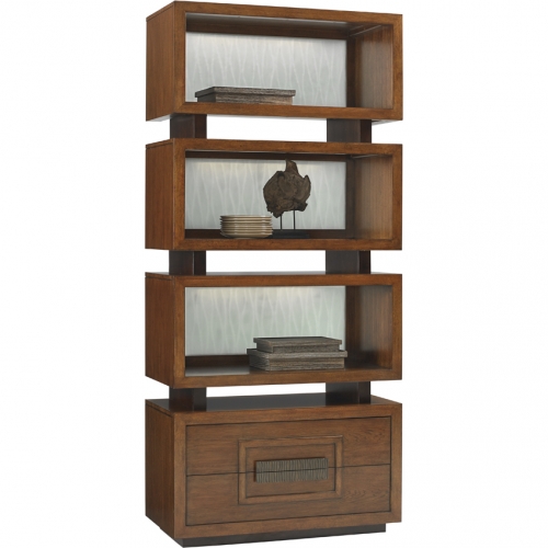 Tonga Tiered Bookcase in Wood & Wavy Sea Glass