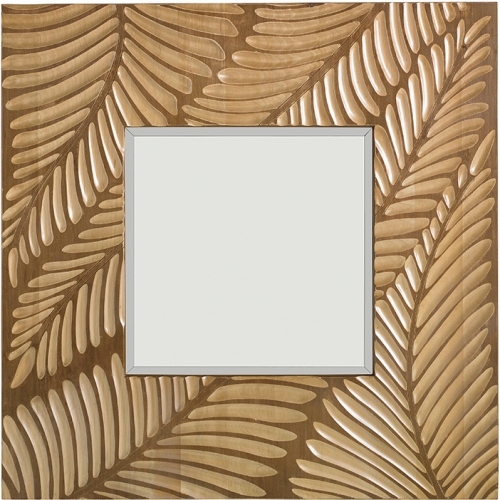 Freeport Square Mirror in Carved Palm Motif on Wood