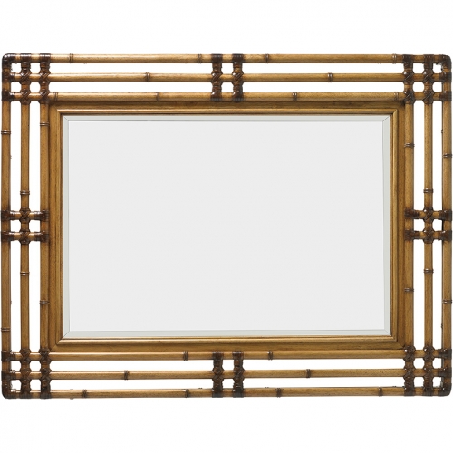 Savana Mirror in Wood & Leather Wrapped Bamboo Carving