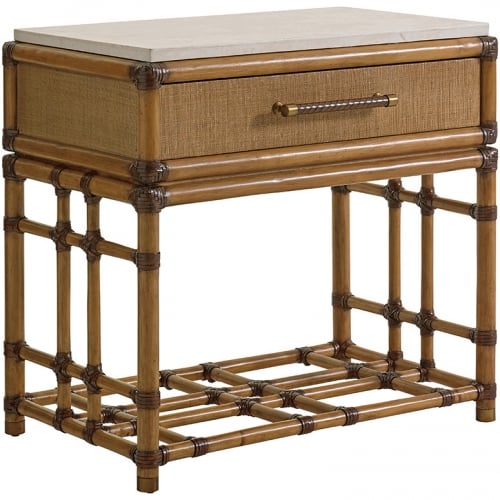 Cordoba Open Nightstand in Stone, Rattan & Raffia