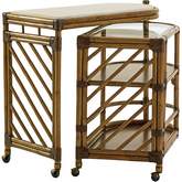 Cable Beach Bar Cart in White Stone, Rattan, Wood & Glass