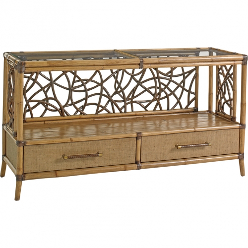 Sonesta Serving Console Table in Raffia, Bamboo, Rattan & Glass