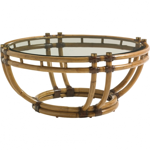 Turtle Beach Cocktail Table in Rattan & Tempered Glass