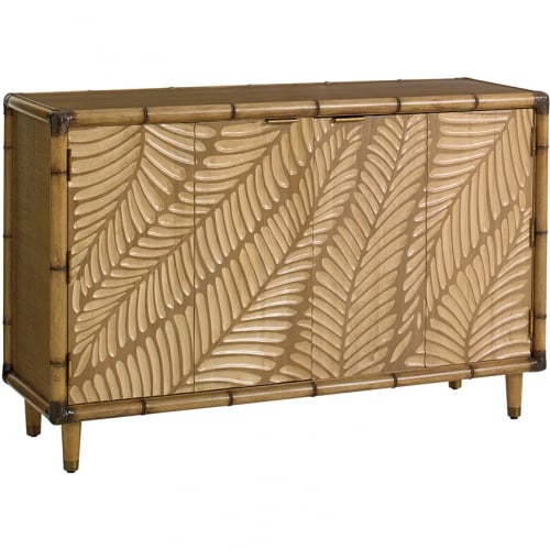 St. Croix Hall Chest in Bamboo w/ Carved Palm Fronds Motif