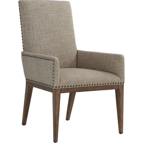 Devereaux Dining Arm Chair in Flax Fabric & Gray Wood (Set of 2)