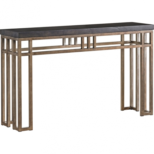 Montera Travertine Console Table in Stained Travertine & Sienna Metal