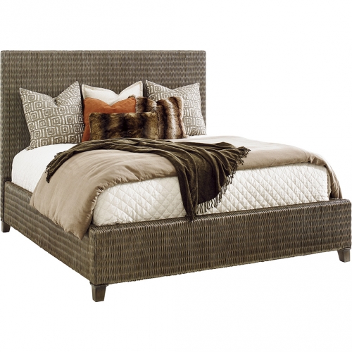 Driftwood Isle CA King Platform Bed in Smoke Gray Woven Rattan