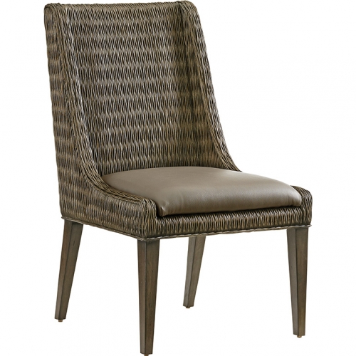 Brandon Dining Chair in Gray Leatherette, Rattan & Wood (Set of 2)