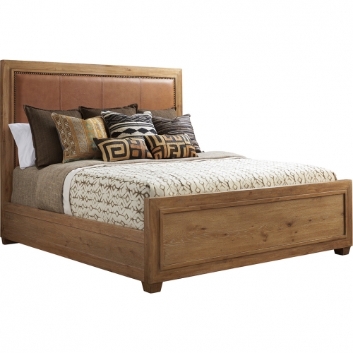 Antilles King Bed in Saddle Brown Leather & Oak