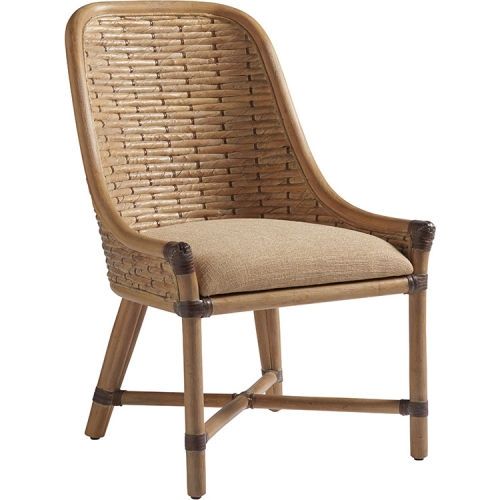 Keeling Dining Chair in Woven Leaf, Rattan & Gold Fabric (Set of 2)