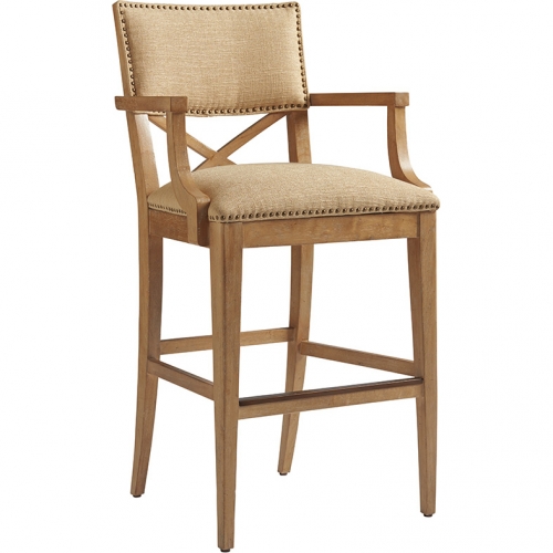 Sutherland Bar Stool in Gold Fabric & Wood