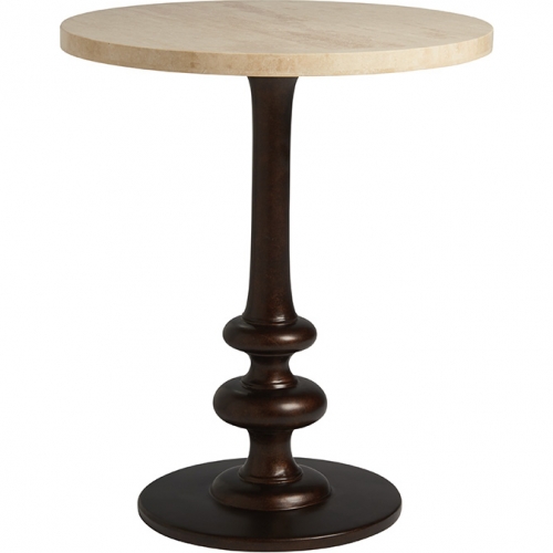 Marshall Round End Table in Travertine & Aged Bronze