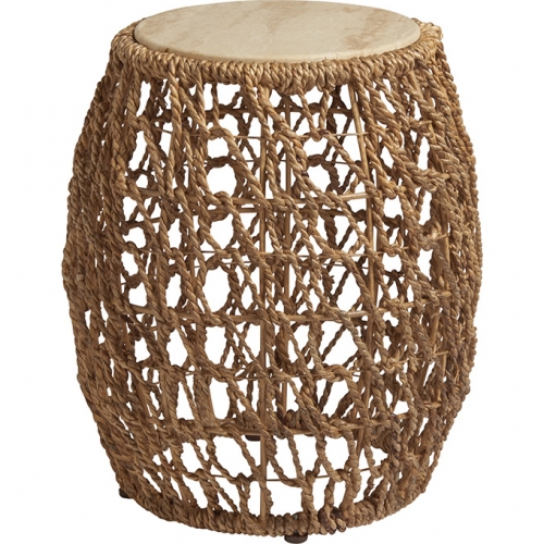 Madrid Accent End Table in Travertine & Woven Banana Leaf