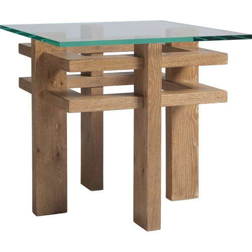 Calcutta Square End Table in Wood & Glass