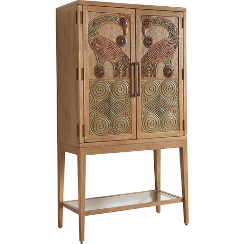 Cameroon Bar Cabinet in Multicolor Hand Painted Wood