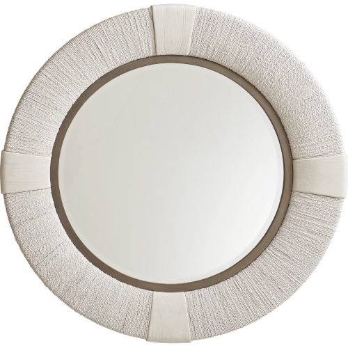 Seacroft Round Mirror in Shell White Twisted Lampakanai, Wood & Pewter