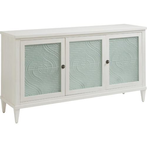 Turtle Point Buffet in Shell White Wood & Seaglass Green Glass