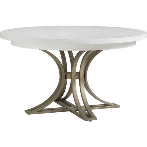 Savannah 54" Round to 78" Oval Dining Table in Shell White Wood & Pewter