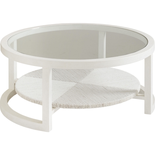 Pompano Cocktail Table in Shell White Wood, Banana Leaf & Glass