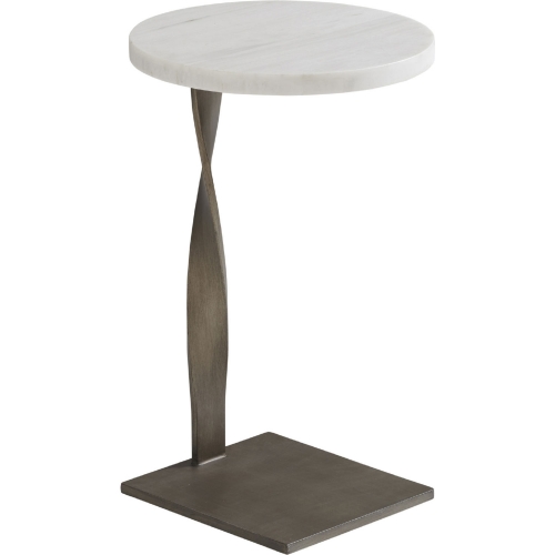 Rockville Round Martini Table in White Marble & Pewter Metal