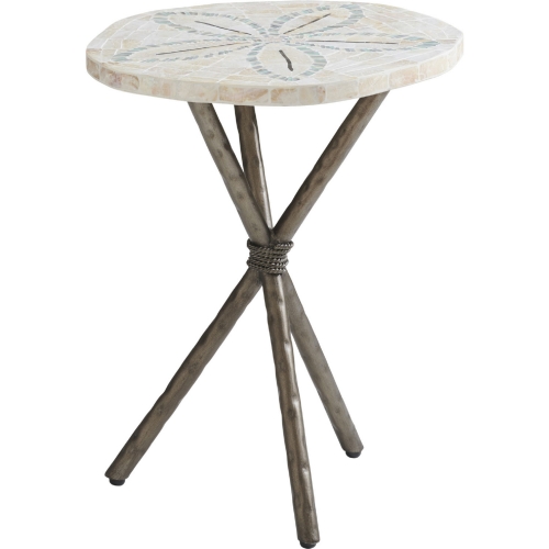 Sand Dollar End Table in Multicolor Shell & Hammered Pewter