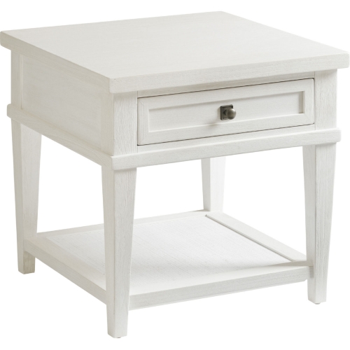 Palm Coast Square End Table in Shell White Wood & Raffia