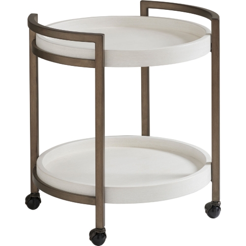 Osprey Cart End Table in Shell White Wood & Brass Metal