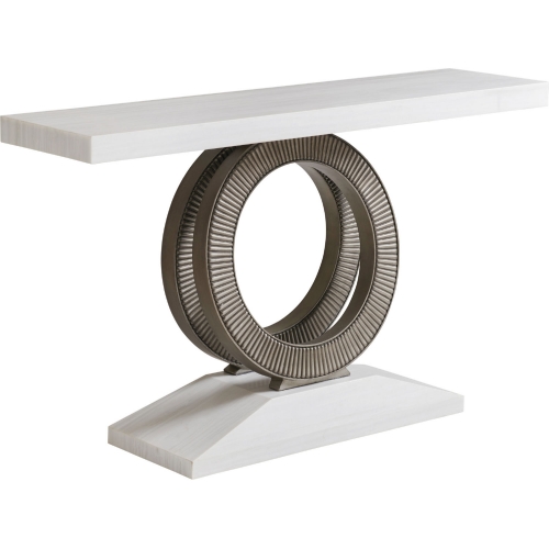 Wayfarer Console Table in White Marble & Pewter Metal