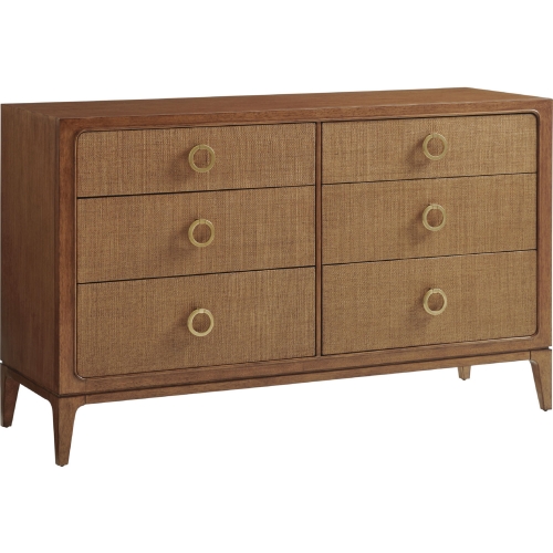 Beckett 6 Drawer Double Dresser in Sierra Tan Wood & Raffia