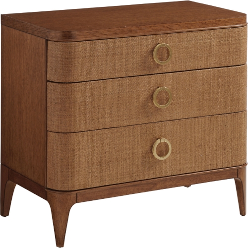 Moreno 3 Drawer Nightstand in Sierra Tan Wood & Raffia