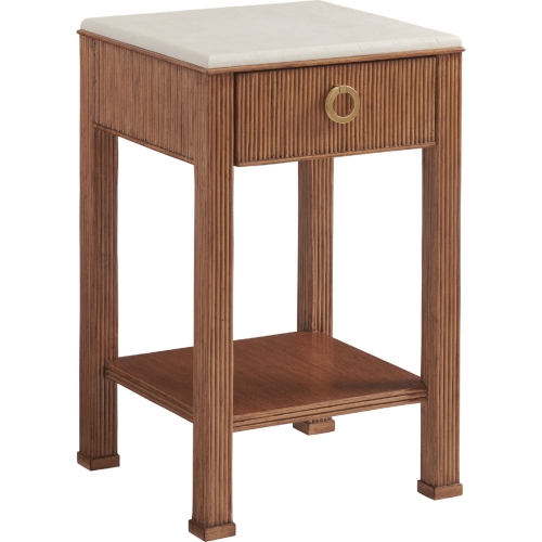 Tristan Nightstand in Anticato Marble & Pencil Rattan