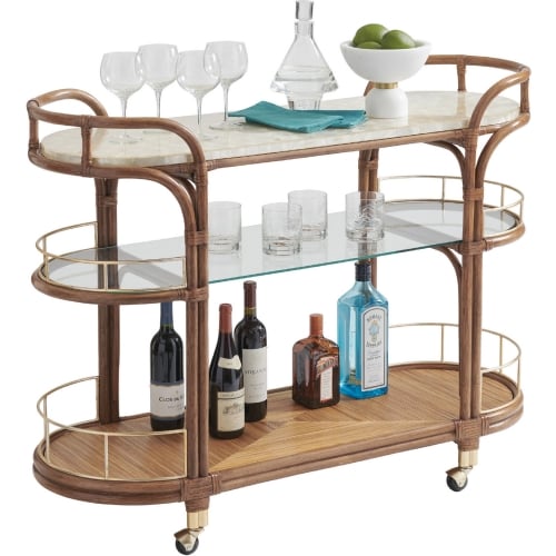 Toscana Bar Cart in Rattan, Capiz Shell, Glass, & Cane