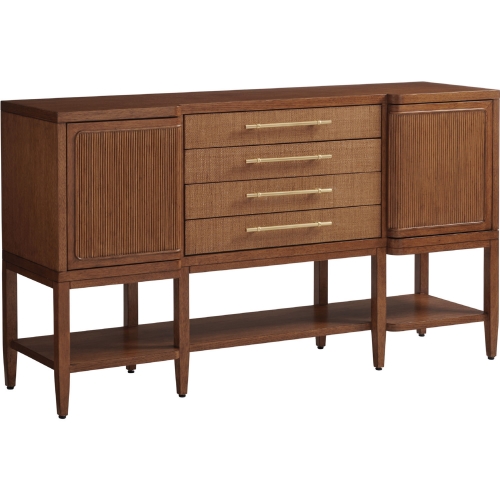 Eagle Falls Sideboard in Tan Wood, Rattan & Raffia