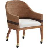 Dorian Dining Arm Chair w/ Casters in Tan Wood, Lampakanai & Fabric (Set of 2)