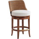 Kipton Swivel Counter Stool in Tan Wood & Winter White Fabric