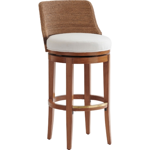 Kipton Swivel Bar Stool in Tan Wood & Winter White Fabric