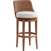 Kipton Swivel Bar Stool in Tan Wood & Winter White Fabric