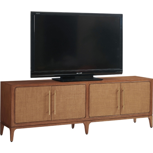 Sierra Madre 86" Media Console TV Stand in Tan Wood & Raffia