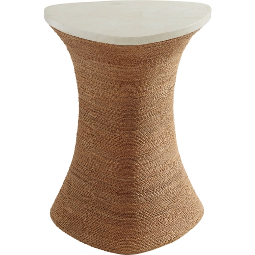 Haley End Table in Polished White Cordova Stone & Woven Lampakanai