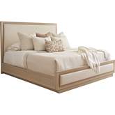 Grayson Queen Bed in Sand Drift Wood & Linen White Fabric