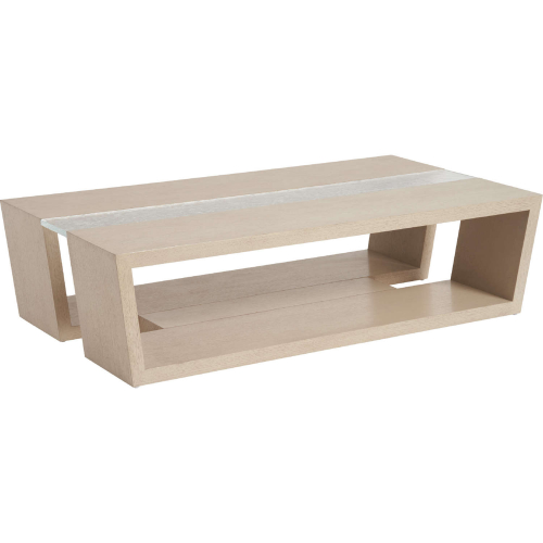 Fischer Coffee Cocktail Table in Sand Drift Wood & Tempered Wavy Glass