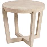 Shasta Round Lamp Side Table in Travertine & Sand Drift Finish Wood